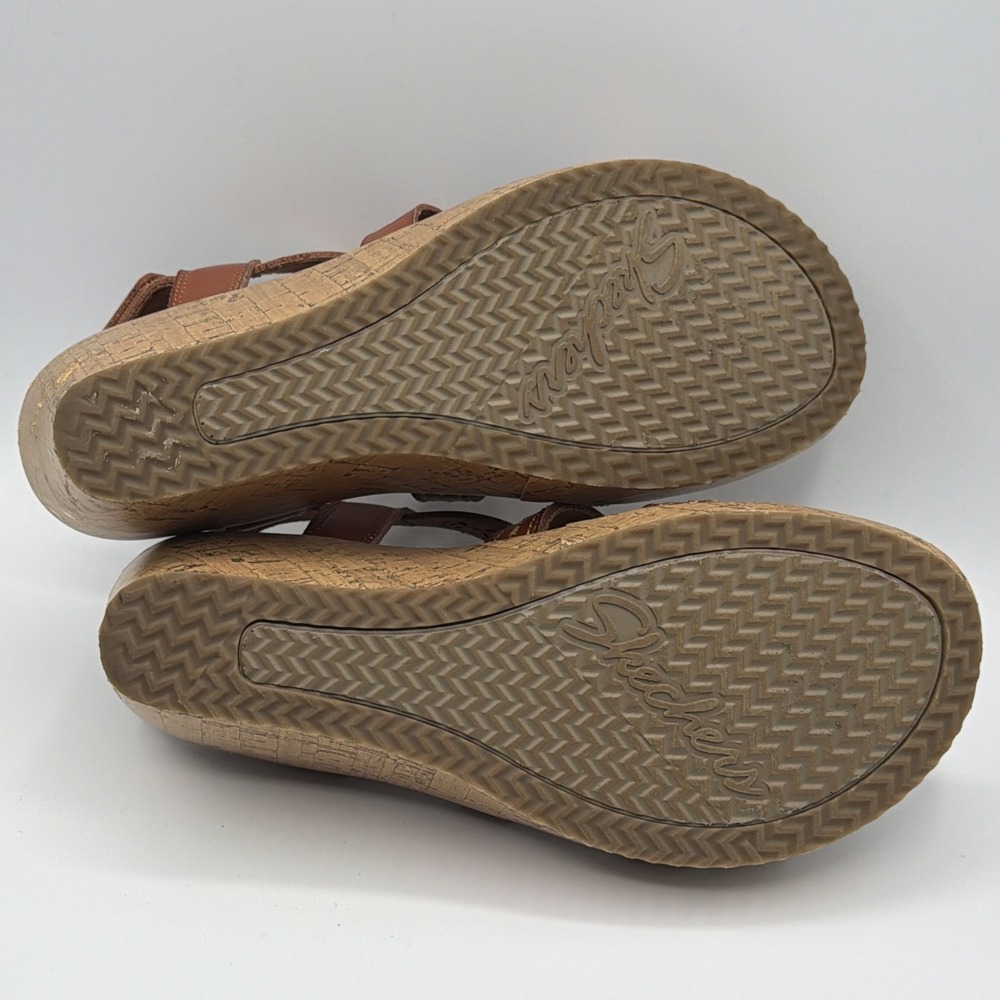 Skechers Beverlee Delicate Glow Luggage Brown Wedge Sandals Strappy Womens Sz 9 - Picture 11 of 16
